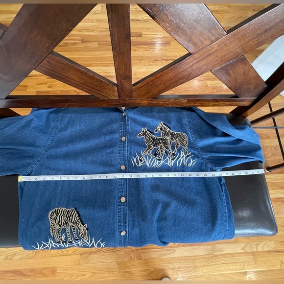Dress Barn denim zebra safari shirt size 18/20 embroidery applique zoo teacher - Picture 8 of 16